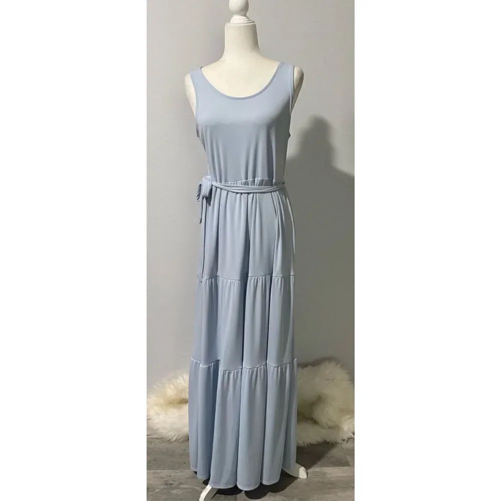 Elizabeth and James tiered sleeveless maxi dress light blue dress M